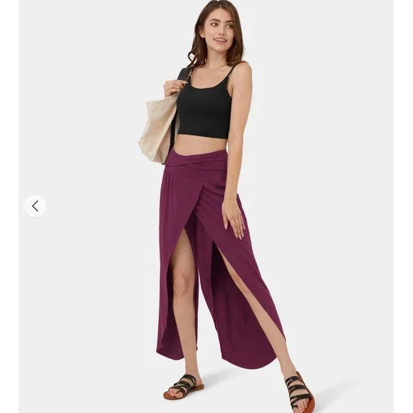 NWT: High Waisted Twisted Side Pocket Palazzo Flowy Split Wide Leg Pants Size M - Picture 1 of 7